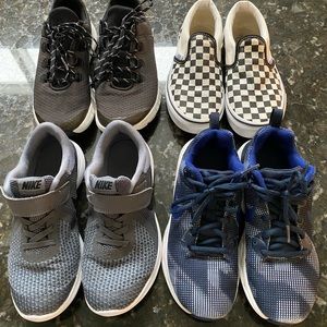 Boy Sneaker LOT (4):Nike 2, Nike 1.5, UA 3, Vans 3